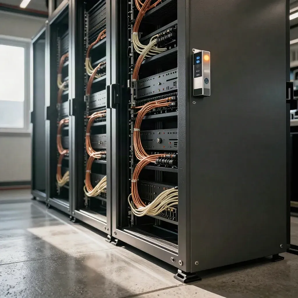 Toronto server suite with secure racks, fibre runs, access reader and status beacon