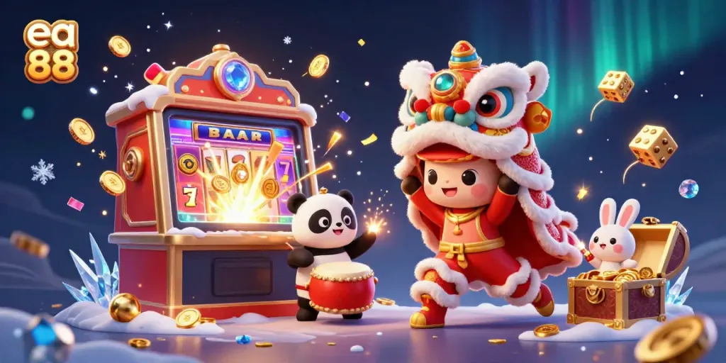Experience exciting gameplay at ea 88 with colorful slot machines, lucky symbols, and vibrant characters.